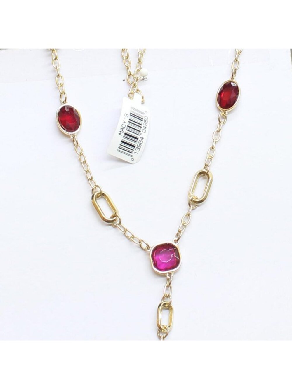 NWT MCYS Fashion Open Link Bezel Set Long Station Necklace Gold / Red 30' + 3"